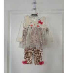 DDG Darlings 2-Piece Cat & Leopard Print Outfit Set, Size 3-6 Months